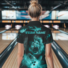 Load image into Gallery viewer, Custom Blue Flame Lion Bowling Quarter-Zip Shirts For Women, Bowling Team Uniform IPHW8982