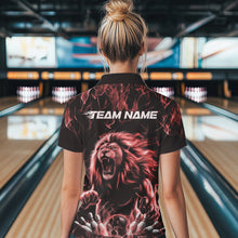 Load image into Gallery viewer, Custom Black And Red Flame Lion Bowling Women Polo Shirts, Lion Bowling Team Uniform IPHW8983