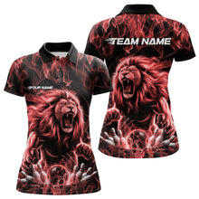 Load image into Gallery viewer, Custom Black And Red Flame Lion Bowling Women Polo Shirts, Lion Bowling Team Uniform IPHW8983