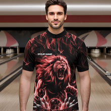 Load image into Gallery viewer, Custom Black And Red Flame Lion Bowling Men Quarter-Zip Shirts, Lion Bowling Team Uniform IPHW8983