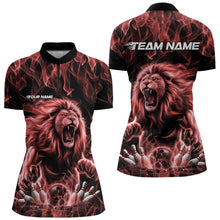Load image into Gallery viewer, Custom Black And Red Flame Lion Bowling Women Quarter-Zip Shirts, Lion Team Uniform IPHW8983
