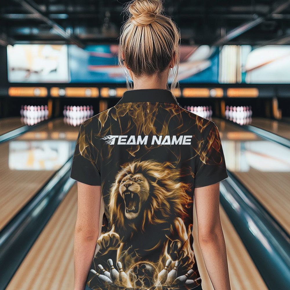 Custom Black And Yellow Flame Lion Bowling Women Quarter-Zip Shirts, Lion Team Uniform IPHW8984