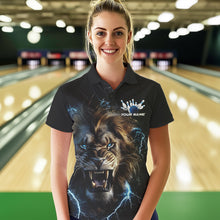 Load image into Gallery viewer, Custom Blue Thunder Lightning Lion Bowling Team Women Polo Shirts, Bowling League Shirt IPHW8985