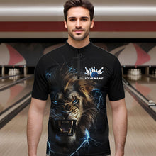 Load image into Gallery viewer, Custom Blue Thunder Lightning Lion Bowling Team Men Quarter-Zip Shirts, Lion Bowling League Shirt IPHW8985