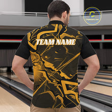 Load image into Gallery viewer, Custom Black And Yellow Lightning Crack Modern Bowling Team Quarter-Zip Shirt For Men And Women IPHW11100