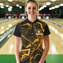 Load image into Gallery viewer, Custom Black And Yellow Lightning Crack Modern Bowling Team Quarter-Zip Shirt For Women IPHW11100
