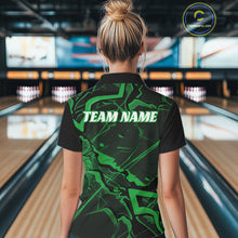 Load image into Gallery viewer, Custom Black And Green Lightning Crack Modern Bowling Team Polo Shirt For Women And Women IPHW11101