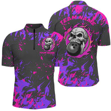 Load image into Gallery viewer, Custom Pink And Purple Bowling Jerseys For Men And Women, Flame Skull Bowling Team Shirts IPHW6708