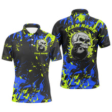 Load image into Gallery viewer, Custom Blue And Green Bowling Jerseys For Men And Women, Flame Skull Bowling Team Shirts IPHW6709