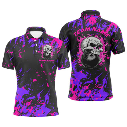 Custom Pink And Purple Bowling Jerseys For Men And Women, Flame Skull Bowling Team Shirts IPHW6710