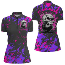 Load image into Gallery viewer, Custom Pink And Purple Bowling Jerseys For Women, Flame Skull Bowling Team Shirts IPHW6710