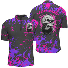 Load image into Gallery viewer, Custom Pink And Purple Bowling Jerseys For Men And Women, Flame Skull Bowling Team Shirts IPHW6710