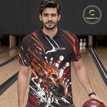 Load image into Gallery viewer, Custom Flame Skull Bowling Team Men Polo Shirts, Fire Halloween Bowler Outfit Uniform IPHW9583