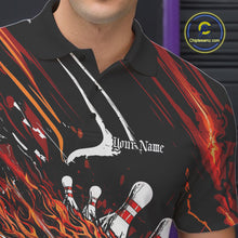 Load image into Gallery viewer, Custom Flame Skull Bowling Team Men Polo Shirts, Fire Halloween Bowler Outfit Uniform IPHW9583