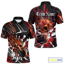 Load image into Gallery viewer, Custom Flame Skull Bowling Team Men Polo Shirts, Fire Halloween Bowler Outfit Uniform IPHW9583