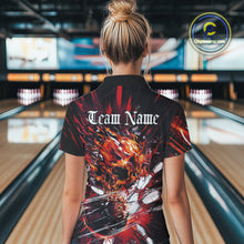 Load image into Gallery viewer, Custom Flame Skull Bowling Women Quarter-Zip Shirts, Fire Halloween Bowler Outfit Uniform IPHW9583