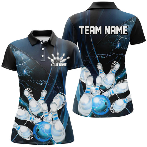 Blue Thunder Lightning Custom Ladies Bowling Shirts, Bowling Uniform Bowling League Shirt IPHW7294