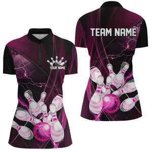 Pink Thunder Lightning Custom Ladies Bowling Shirts, Bowling Uniform Bowling League Shirt IPHW7295