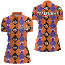 Load image into Gallery viewer, Purple And Orange Argyle Custom Ladies Bowling Shirts, Fall Season Halloween Bowler Outfits IPHW7296