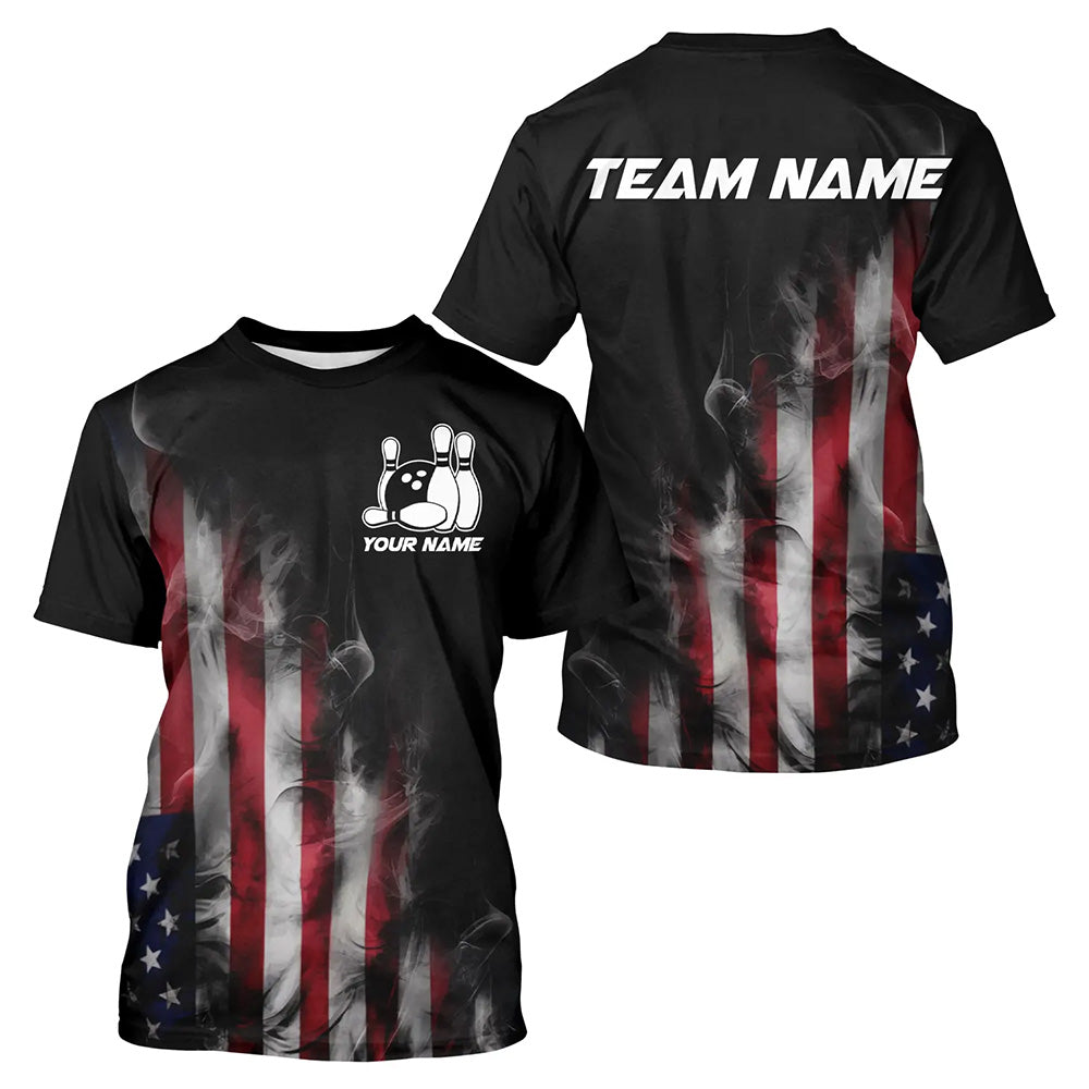 Smoke American Flag Custom Patriotic Bowling T-Shirts For Men, Us Bowling Team IPHW7585