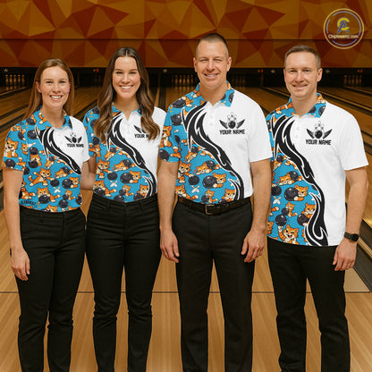 Custom Cute Funny Ginger Tabby Cat Bowling Men Polo Shirts, Cat Bowling Team Shirt IPHW10320
