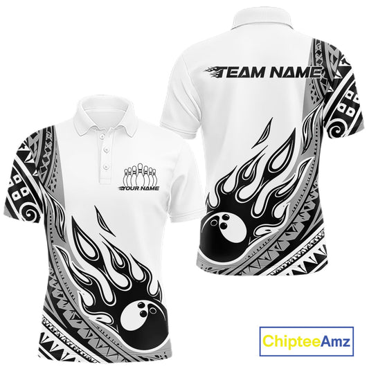 Custom Gray Tribal Polynesian Pattern Men Bowling Team Shirt, Maori Style Bowling Outfit IPHW10328