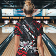 Load image into Gallery viewer, Custom Black And Red Bowling Polo Shirts For Women, Bowling Tournament Team Uniform IPHW8527