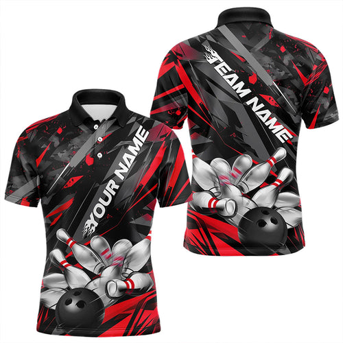 Custom Black And Red Bowling Polo Shirts For Men, Bowling Tournament Team Uniform IPHW8527