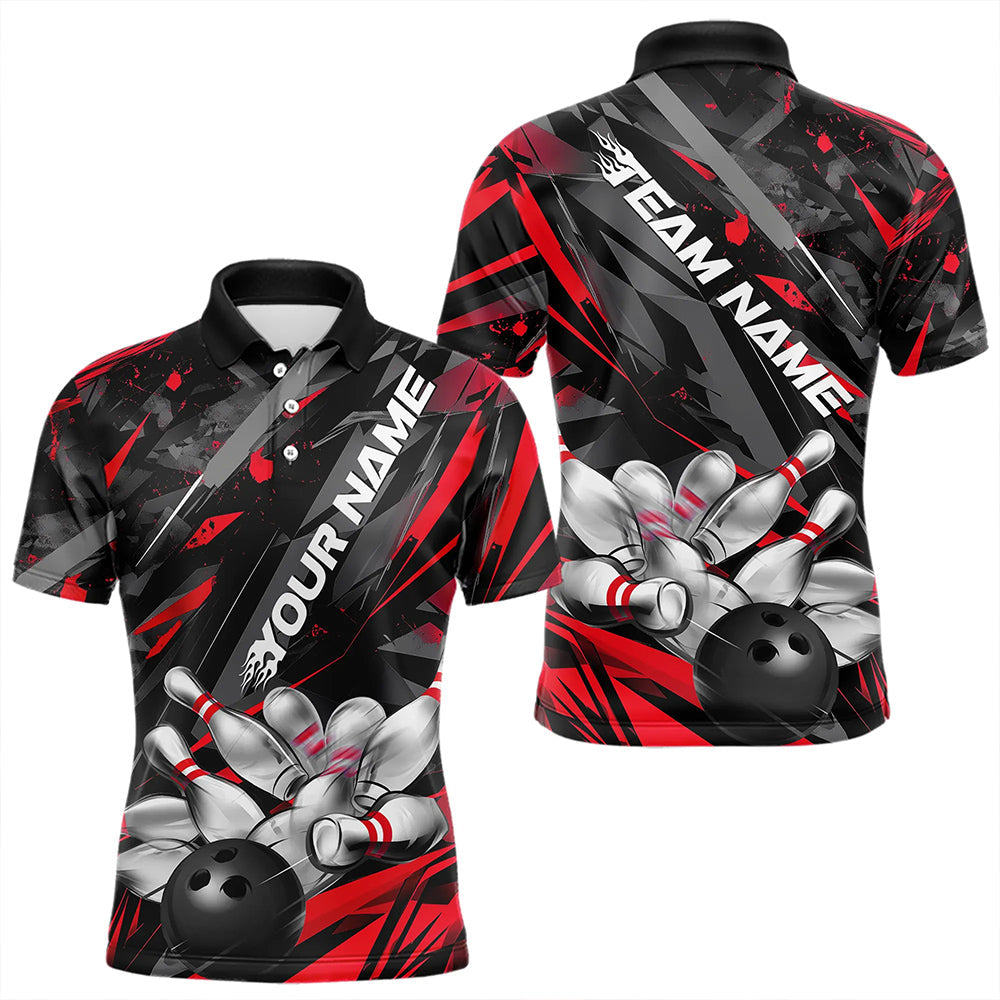 Custom Black And Red Bowling Polo Shirts For Men, Bowling Tournament Team Uniform IPHW8527