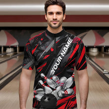 Load image into Gallery viewer, Custom Black And Red Bowling Quarter-Zip Shirts For Men, Bowling Tournament Team Uniform IPHW8527
