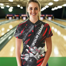 Load image into Gallery viewer, Custom Black And Red Bowling Quarter-Zip Shirts For Women, Bowling Tournament Team Uniform IPHW8527