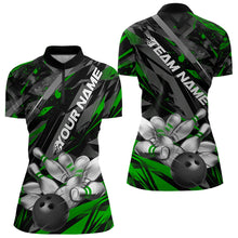 Load image into Gallery viewer, Custom Black And Green Bowling Quarter-Zip Shirt For Women, Bowling Tournament Team Uniform IPHW8529