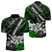 Load image into Gallery viewer, Custom Black And Green Bowling Quarter-Zip Shirts For Men, Bowling Tournament Team Uniform IPHW8529