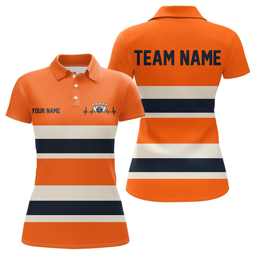 Custom Classic Retro Orange Bowling Polo Shirts For Women, Bowling Team Shirt With Name IPHW8531