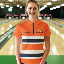 Load image into Gallery viewer, Custom Classic Retro Orange Bowling Womens Quarter-Zip Shirts, Bowling Team Shirt With Name IPHW8531
