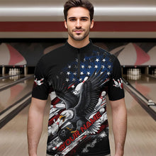 Load image into Gallery viewer, Personalized American Flag Eagle Men Bowling Quarter-Zip Shirts, Patriotic US Bowling League Shirt  IPHW8731