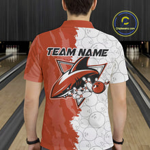 Load image into Gallery viewer, Custom White And Orange Shark Bowling Polo Shirts For Men, Shark Bowling League Shirt IPHW8991