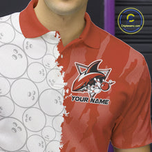 Load image into Gallery viewer, Custom White And Orange Shark Bowling Polo Shirts For Men, Shark Bowling League Shirt IPHW8991