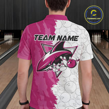 Load image into Gallery viewer, Custom White And Pink Shark Bowling Polo Shirts For Men, Shark Bowling League Shirt IPHW8992