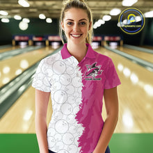 Load image into Gallery viewer, Custom White And Pink Shark Bowling Polo Shirts For Women, Shark Bowling League Shirt IPHW8992