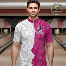 Load image into Gallery viewer, Custom White And Pink Shark Bowling Quarter-Zip Shirts For Men, Shark Bowling League Shirt IPHW8992