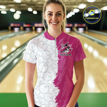 Load image into Gallery viewer, Custom White And Pink Shark Bowling Women Quarter-Zip Shirts, Shark Bowling League Shirt IPHW8992
