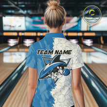Load image into Gallery viewer, Custom White And Blue Shark Bowling Women Quarter-Zip Shirts, Shark Bowling League Shirt IPHW8993
