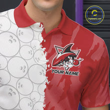 Load image into Gallery viewer, Custom White And Red Shark Bowling Polo Shirts For Men, Shark Bowling League Shirt IPHW8994