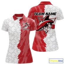 Load image into Gallery viewer, Custom White And Red Shark Bowling Polo Shirts For Women, Shark Bowling League Shirt IPHW8994