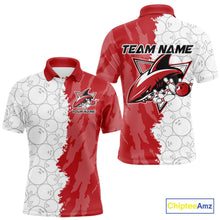 Load image into Gallery viewer, Custom White And Red Shark Bowling Polo Shirts For Men, Shark Bowling League Shirt IPHW8994