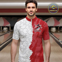 Load image into Gallery viewer, Custom White And Red Shark Bowling Quarter-Zip Shirts For Men, Shark Bowling League Shirt IPHW8994