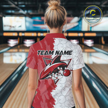 Load image into Gallery viewer, Custom White And Red Shark Bowling Women Quarter-Zip Shirts, Shark Bowling League Shirt IPHW8994