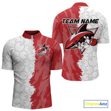 Load image into Gallery viewer, Custom White And Red Shark Bowling Quarter-Zip Shirts For Men, Shark Bowling League Shirt IPHW8994