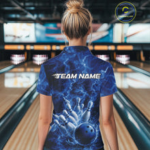 Load image into Gallery viewer, Custom Blue Fire Flame Bowling Women Quarter-Zip Tournament Shirt, Team Bowling Jerseys IPHW11102